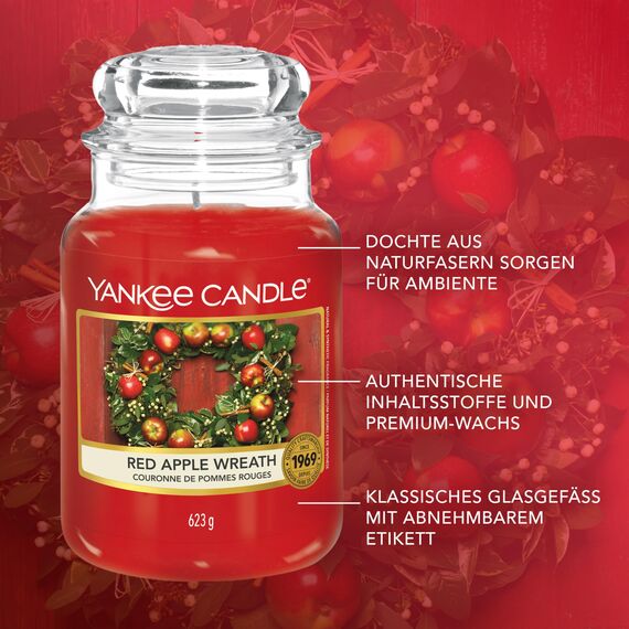 Yankee Candle Duftkerze im Glas (groß) | Red Apple Wreath | Kerze mit langer Brenndauer bis zu 150 Stunden | Perfekte Geschenke für Frauen