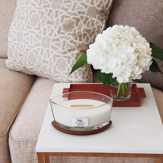 WoodWick Ellipse Duftkerze | White Teak | mit knisterndem Docht | Brenndauer: bis zu 50 Stunden