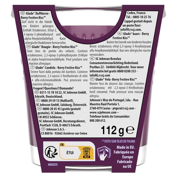 Glade Duft-Kerze im Glas Berry Festive Kiss, bis zu 27 Stunden Brenndauer, 6er Pack (6x112g)