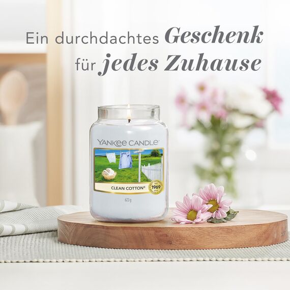 Yankee Candle Duftkerze im Glas (groß) | Clean Cotton | Kerze mit langer Brenndauer bis zu 150 Stunden
