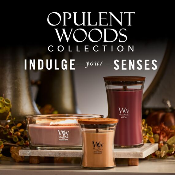 WoodWick Duftkerze mit knisterndem Docht | Ellipsen-Kerze Golden Bourbon | Lang brennende Kerzen: bis zu 50 Stunden Brenndauer | Perfekte Geschenke für Frauen