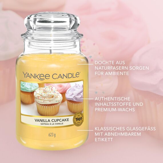 Yankee Candle Duftkerze im Glas (groß) | Vanilla Cupcake | Kerze mit langer Brenndauer bis zu 150 Stunden | Perfekte Geschenke für Frauen