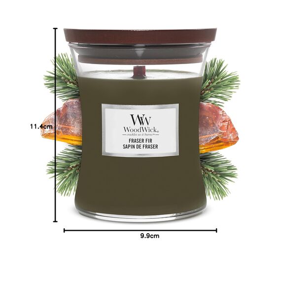 WoodWick Mittelgroße Duftkerze im Sanduhrglas mit knisterndem Docht | Fraser Fir | bis zu 60 Stunden Brenndauer