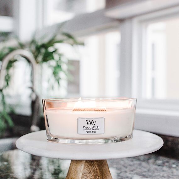 WoodWick Ellipse Duftkerze | White Teak | mit knisterndem Docht | Brenndauer: bis zu 50 Stunden