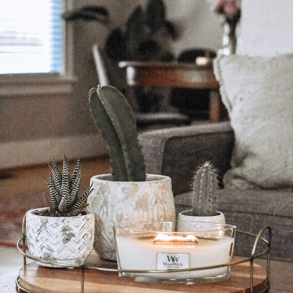 WoodWick Ellipse Duftkerze | White Teak | mit knisterndem Docht | Brenndauer: bis zu 50 Stunden