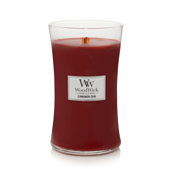 WoodWick Große Sanduhr-Duftkerze | Cinnamon Chai | mit knisterndem Docht | Brenndauer: bis zu 130 Stunden
