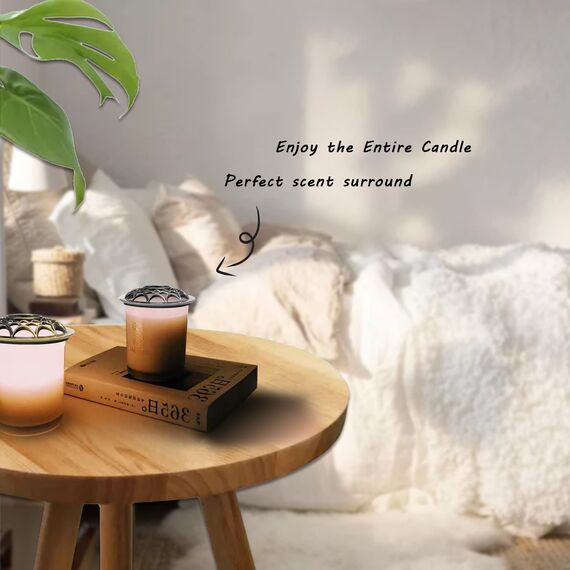 Hion Illuma Lid Kerzendeckel Aufsatz für Duftkerzen, Elegant geschnitztem Kerzenzubehör Metall Scented Candle Topper, Weihnachtsdeko Geschenk hilft der Kerze gleichmäßig zu brennen (Netz Silber)