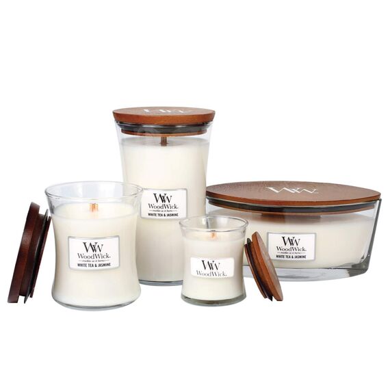 WoodWick Ellipse Duftkerze | White Tea & Jasmine | mit knisterndem Docht | Brenndauer: bis zu 50 Stunden