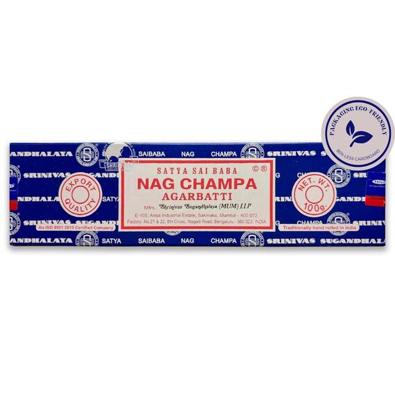 Satya Nag Champa Räucherstäbchen – 1 Packung mit 100 g (70–80 Stäbchen) – Aromatherapie – Meditation – Yoga – Packaging Eco-Friendly