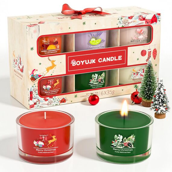 Duftkerze Weihnachten, Weihnachtskerze Set 6er Pack, Weihnachtskerzen Geschenke für Frauen und Männer, Weihnachtliche Duftkerzen, Kerze Weihnachten