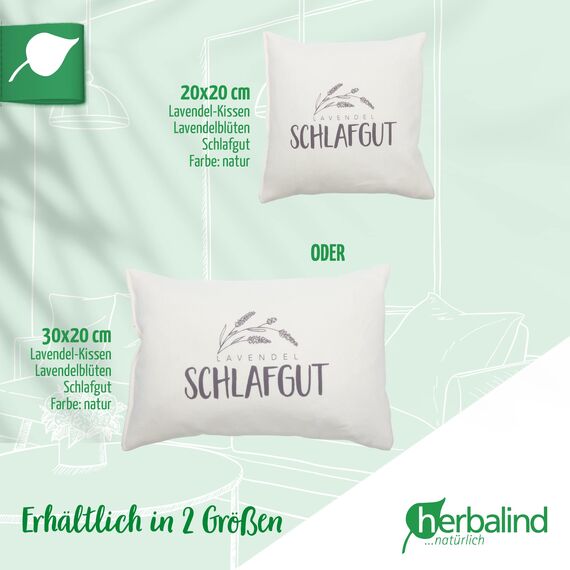 Herbalind Lavendelkissen zum Schlafen Schlafgut Schlafkissen mit Füllung - mit Lavendel ohne Chemie - Bezug 100% Baumwolle 30x20 cm, Kräuterkissen, Duftkissen, Deko Kissen - Geschenk für Frauen