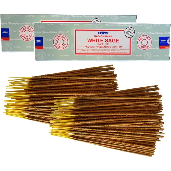 LAMARE Satya White Sage Räucherstäbchen, 2 Packung mit 100 g (160-180 Stäbchen), Aromatherapie, Meditation, Yoga, umweltfreundliche Verpackung