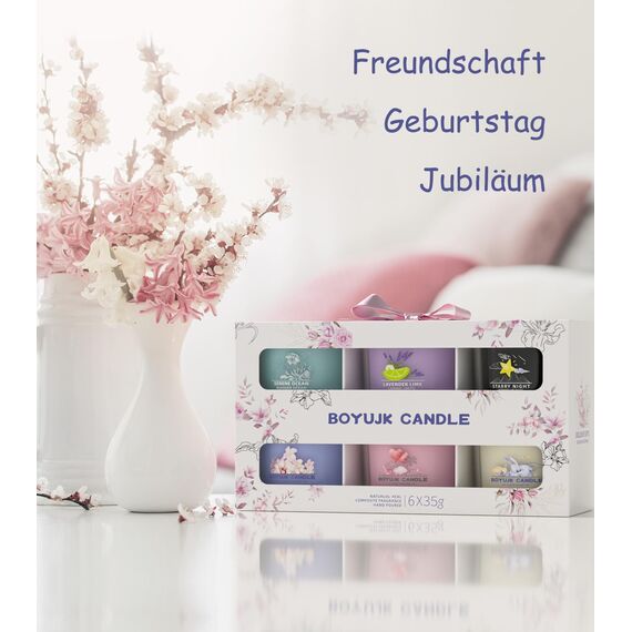 Duftkerzen Geschenke für Frauen | Duftkerzen Geschenkset for Anxiety | 6 Duftkerzen im Glas | Entspannungsgeschenke für Frauen (Elegantes Geschenk)
