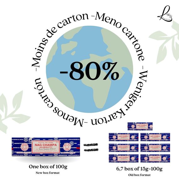 Satya Nag Champa Räucherstäbchen – 1 Packung mit 100 g (70–80 Stäbchen) – Aromatherapie – Meditation – Yoga – Packaging Eco-Friendly