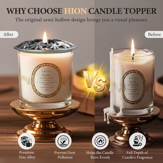 Hion Illuma Lid Kerzendeckel Aufsatz für Duftkerzen, Elegant geschnitztem Kerzenzubehör Metall Scented Candle Topper, Weihnachtsdeko Geschenk hilft der Kerze gleichmäßig zu brennen (All-Star Silber)