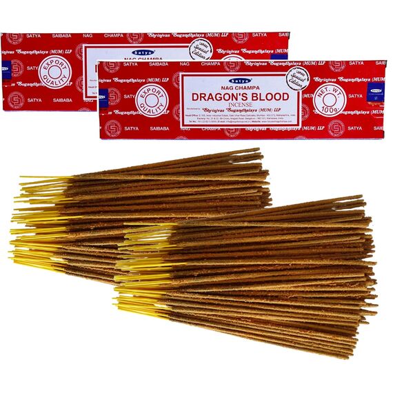 Satya Dragon's Blood-Räucherstäbchen – 2 Packungen mit 100 g (zwischen 160 und 180 Stäbchen) – Aromatherapie – Meditation – Yoga – umweltfreundliche Verpackung