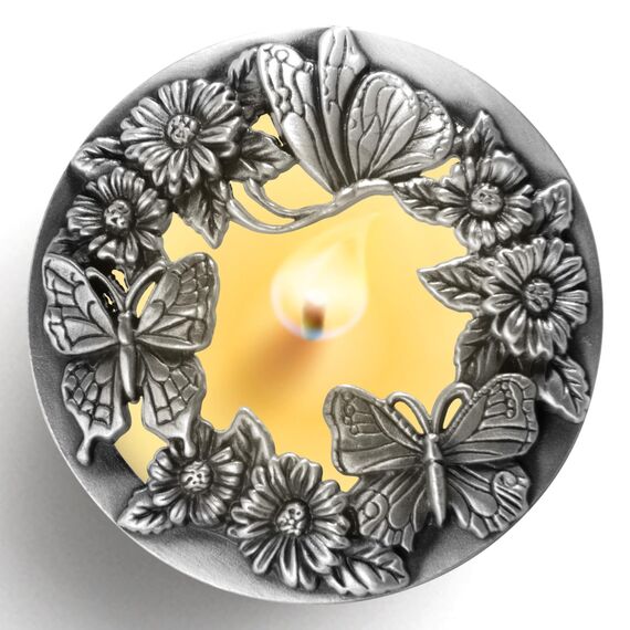 Hion Illuma Lid Kerzendeckel Aufsatz für Duftkerzen, Elegant geschnitztem Kerzenzubehör Scented Candle Topper, Weihnachtsdeko Geschenk hilft der Kerze gleichmäßig zu brennen (Schmetterling Silber)