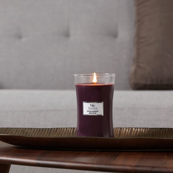 WoodWick Große Hourglass Duftkerze | Spiced Blackberry | mit knisterndem Docht | Brenndauer: bis zu 130 Stunden