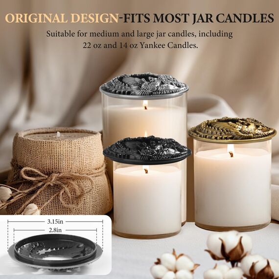 Hion Illuma Lid Kerzendeckel Aufsatz für Duftkerzen, Elegant geschnitztem Kerzenzubehör Metall Scented Candle Topper, Weihnachtsdeko Geschenk hilft der Kerze gleichmäßig zu brennen (Phönix Gold)