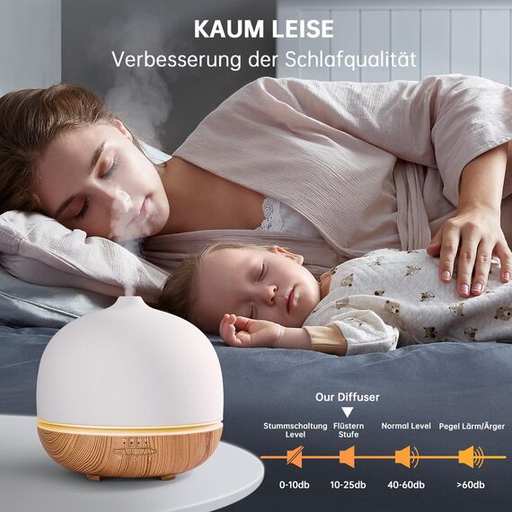 JESMAY Aroma Diffuser Keramik 500ml Premium Ultraschall Luftbefeuchter Diffusor für Ätherische Öle Timer-Einstellung & 10-Farben-LED BPA-Frei Diffuser Weiß für Schlafzimmer Wohnzimmer Büro Yoga