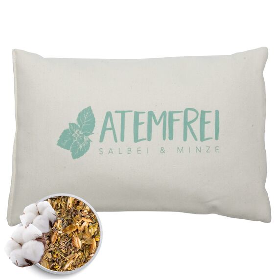 Herbalind Kräuterkissen Atemfrei Deko Kissen mit Füllung - Erkältungskissen Salbei Minze ohne Chemie - Bezug 100% Baumwolle 30x20 cm, als Hausmittel bei Erkältung, Duftkissen, Schlafkissen