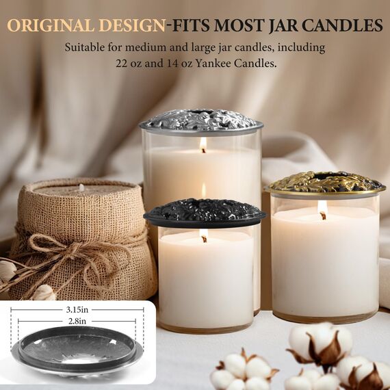 Hion Illuma Lid Kerzendeckel Aufsatz für Duftkerzen, Elegant geschnitztem Kerzenzubehör Scented Candle Topper, Weihnachtsdeko Geschenk hilft der Kerze gleichmäßig zu brennen (Heilige Frucht Gold)