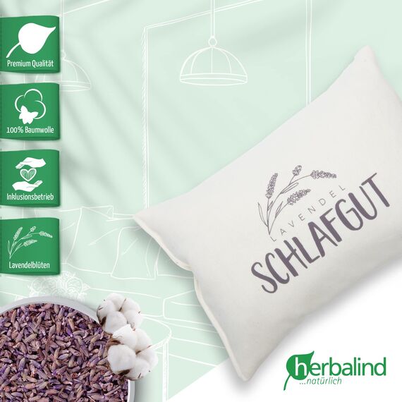 Herbalind Lavendelkissen zum Schlafen Schlafgut Schlafkissen mit Füllung - mit Lavendel ohne Chemie - Bezug 100% Baumwolle 30x20 cm, Kräuterkissen, Duftkissen, Deko Kissen - Geschenk für Frauen