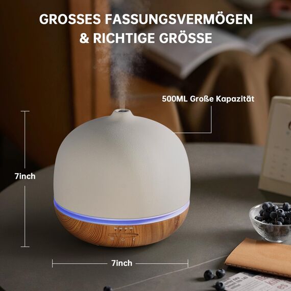 JESMAY Aroma Diffuser Keramik 500ml Premium Ultraschall Luftbefeuchter Diffusor für Ätherische Öle Timer-Einstellung & 10-Farben-LED BPA-Frei Diffuser Weiß für Schlafzimmer Wohnzimmer Büro Yoga