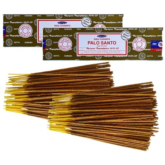 Satya Palo Santo Räucherstäbchen – 2 Packungen mit 100 g (zwischen 160 und 180 Stäbchen) – Aromatherapie – Meditation – Yoga – umweltfreundliche Verpackung
