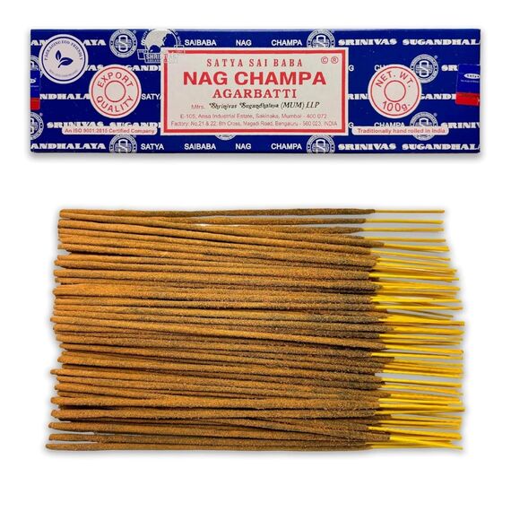 Satya Nag Champa Räucherstäbchen – 1 Packung mit 100 g (70–80 Stäbchen) – Aromatherapie – Meditation – Yoga – Packaging Eco-Friendly