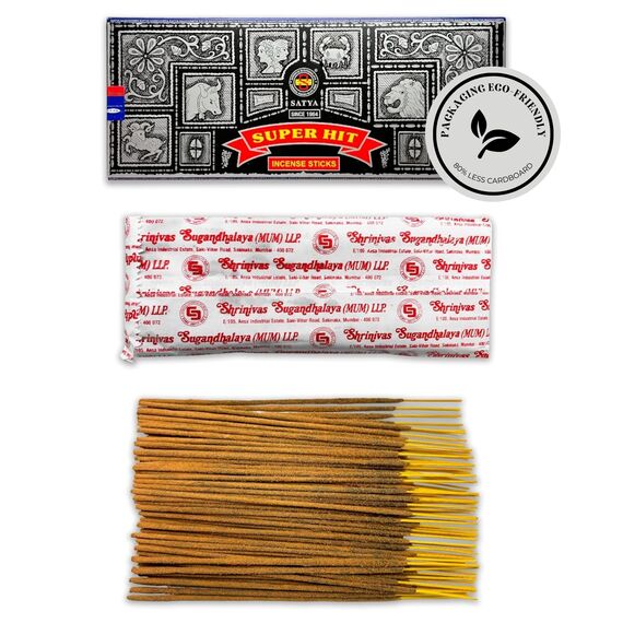 Satya Super Hit Räucherstäbchen – 1 Packung mit 100 g (80–90 Stäbchen) – Aromatherapie – Meditation – Yoga – Packaging Eco-Friendly