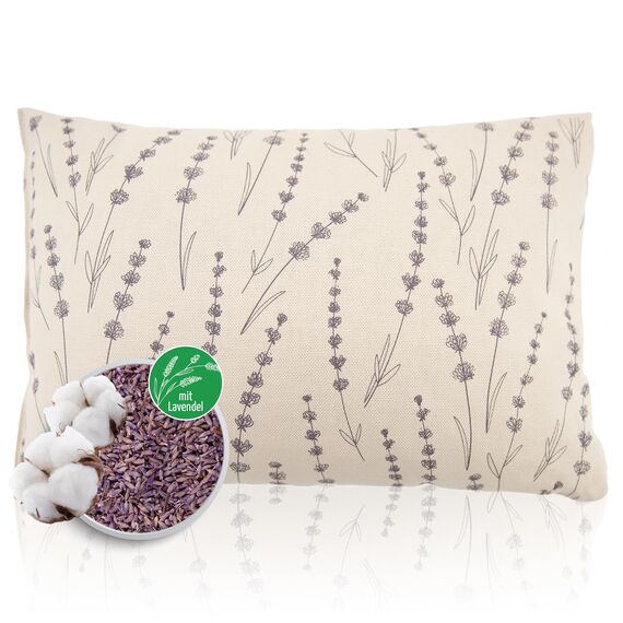 Herbalind Lavendelkissen Floral Allover 30x20 cm in Natur – Duftkissen mit Lavendel und Schafschurwolle – Baumwollbezug mit floraler Musterung – Handarbeit Made in Germany