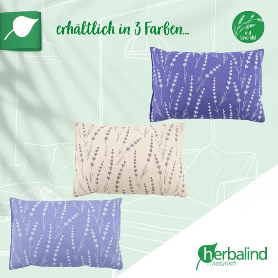 Herbalind Lavendelkissen Floral Allover 30x20 cm in Natur – Duftkissen mit Lavendel und Schafschurwolle – Baumwollbezug mit floraler Musterung – Handarbeit Made in Germany