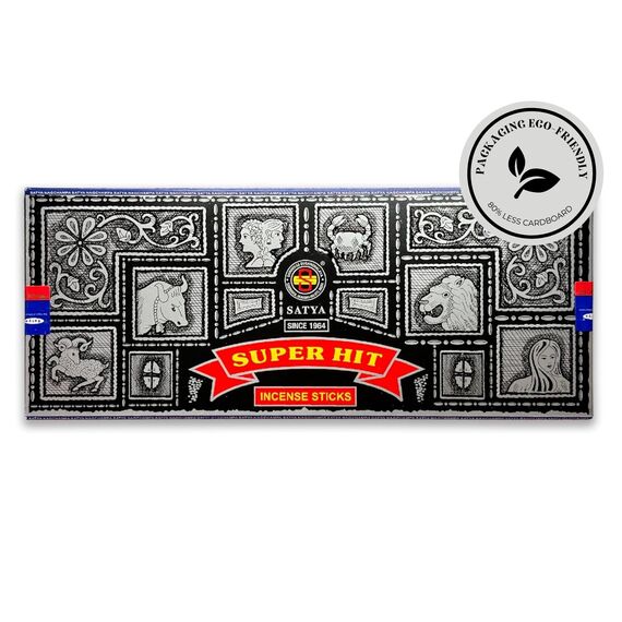 Satya Super Hit Räucherstäbchen – 1 Packung mit 100 g (80–90 Stäbchen) – Aromatherapie – Meditation – Yoga – Packaging Eco-Friendly