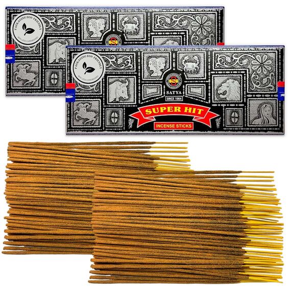 Satya Super Hit Räucherstäbchen – 2 Packung mit 100 g (160–180 Stäbchen) – Aromatherapie – Meditation – Yoga – Packaging Eco-Friendly