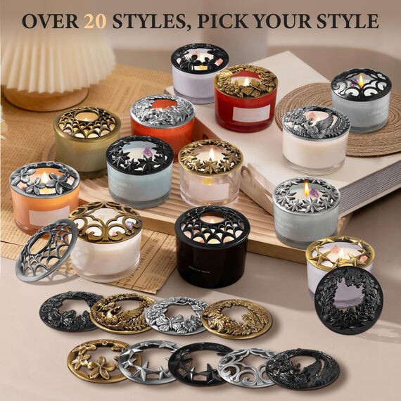 Hion Illuma Lid Kerzendeckel Aufsatz für Duftkerzen, Elegant geschnitztem Kerzenzubehör Scented Candle Topper, Weihnachtsdeko Geschenk hilft der Kerze gleichmäßig zu brennen (Schmetterling Silber)