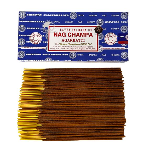 Satya Nag Champa Räucherstäbchen, 1 Packung mit 250 g, Aromatherapie, Meditation, Spiritualität, 100% natürlich, umweltfreundlich