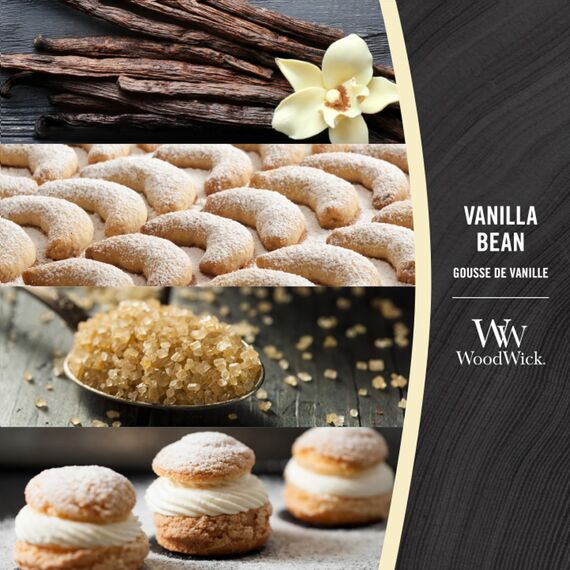 WoodWick mittelgroße Duftkerze im Sanduhrglas mit knisterndem Docht | Vanilla Bean | Brenndauer bis zu 60 Stunden