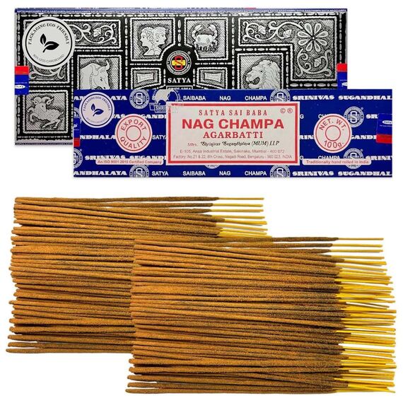 LAMARE Räucherstäbchen-Packung Satya Nag Champa 100 g + Super Hit 100 g (zwischen 70 und 80 Stäbchen jeder Duftrichtung) – Aromatherapie – Meditation – Yoga – umweltfreundliche Verpackung