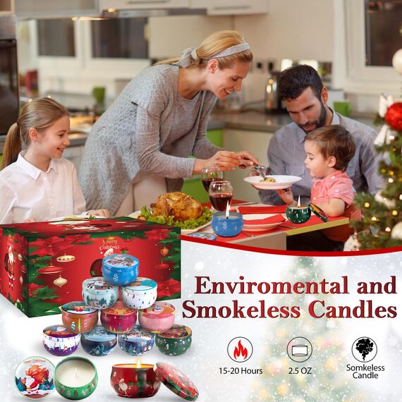 12 Stück Weihnachts-Duftkerzen, Geschenke für Frauen, Sojawachskerzen mit ätherischen Ölen, Aromatherapie-Kerzen für Zuhause, Stressabbau, Bad, Yoga, Weihnachten, Erntedankgeschenk