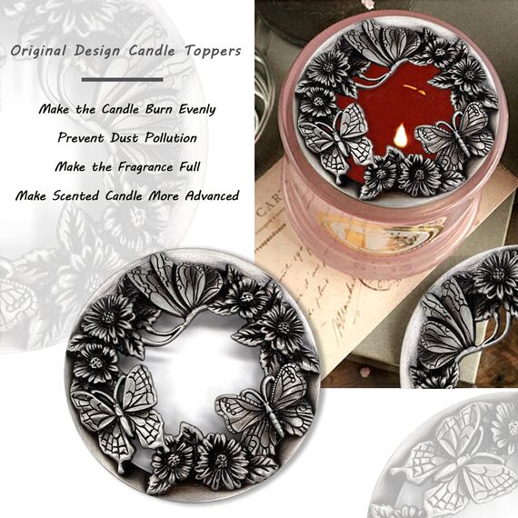 Illuma Lid Candle Kerzedeckel Aufsatz,Mehrere Stile,Candle Matrix Brushed Zubehör Lampenschirm Schirm Topper Metall Weihnachten,Helfen Sie Der Kerze Gleichmäßig Zu Schmelzen(Schmetterling - Gold)