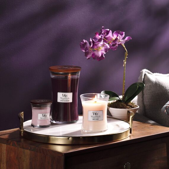 WoodWick Große Hourglass Duftkerze | Spiced Blackberry | mit knisterndem Docht | Brenndauer: bis zu 130 Stunden