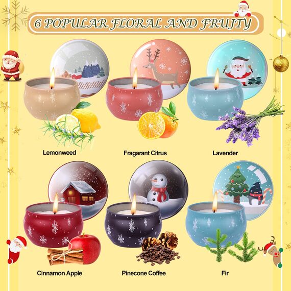 Weihnachten Duftkerzen Geschenkset für Frauen, 6 Pack 70,9 g Kerzen-Set, natürliches Sojawachs, Aromatherapie-Kerzen für Geburtstag, Weihnachten, Geschenke für sie, Geschenke für Frauen