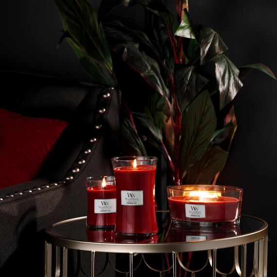 WoodWick mittelgroße Duftkerze im Sanduhrglas mit knisterndem Docht | Cinnamon Chai | Brenndauer bis zu 60 Stunden