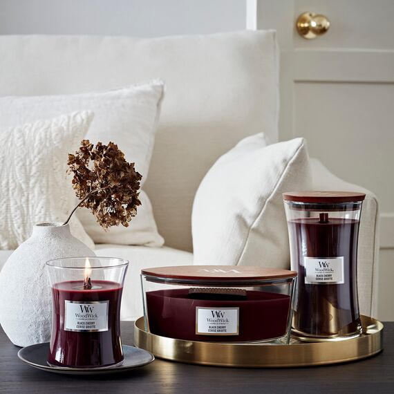 WoodWick Ellipse Duftkerze | Black Cherry | mit knisterndem Docht | Brenndauer: Bis zu 50 Stunden
