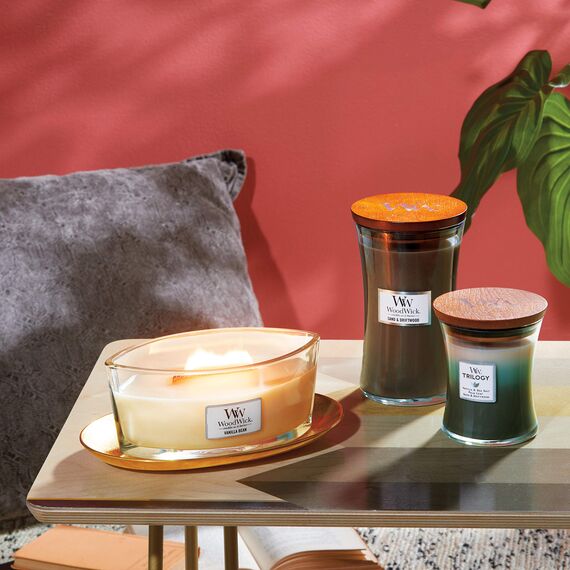 WoodWick Ellipse Duftkerze | Vanilla Bean | mit knisterndem Docht | Brenndauer: bis zu 50 Stunden