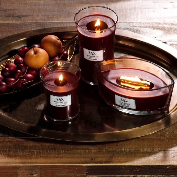 WoodWick Ellipse Duftkerze | Black Cherry | mit knisterndem Docht | Brenndauer: Bis zu 50 Stunden