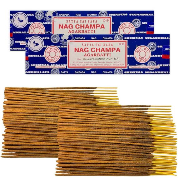 Satya Nag Champa Räucherstäbchen, 2 Packung mit 200 g, Aromatherapie, Meditation, Spiritualität, 100% natürlich, umweltfreundlich