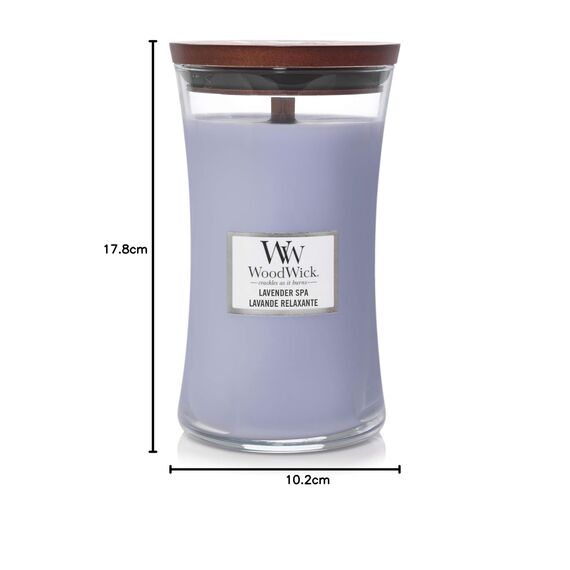WoodWick Große Sanduhr-Duftkerze | Lavender Spa | mit knisterndem Docht | Brenndauer: bis zu 130 Stunden