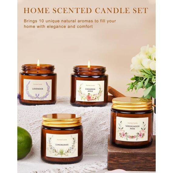 10 Stück Duftkerzen Geschenkset für Frauen, 10 Duft set Duftkerze im Glas,Sojawachs kerze geschenk 10 * 100g,250Std,Stressabbau Aromatherapie Set für Weihnachten Geburtstag Bad Spa Meditation